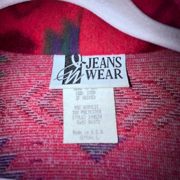 VTG Jeans Wear Native Aztec Women's Blazer Jacket Red Multicolor s Oversized - Picture 3 of 5